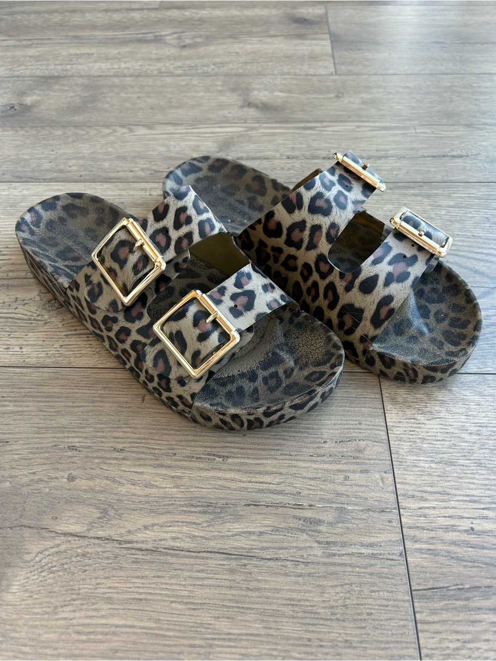 Steve Madden Leopard Print Double Buckle Slide Sandals - Picture 1 of 7